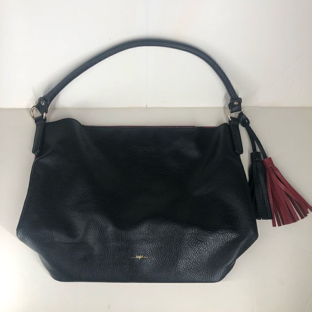 ESPE Red‎ Black Textured Vegan Leather Tote Bag